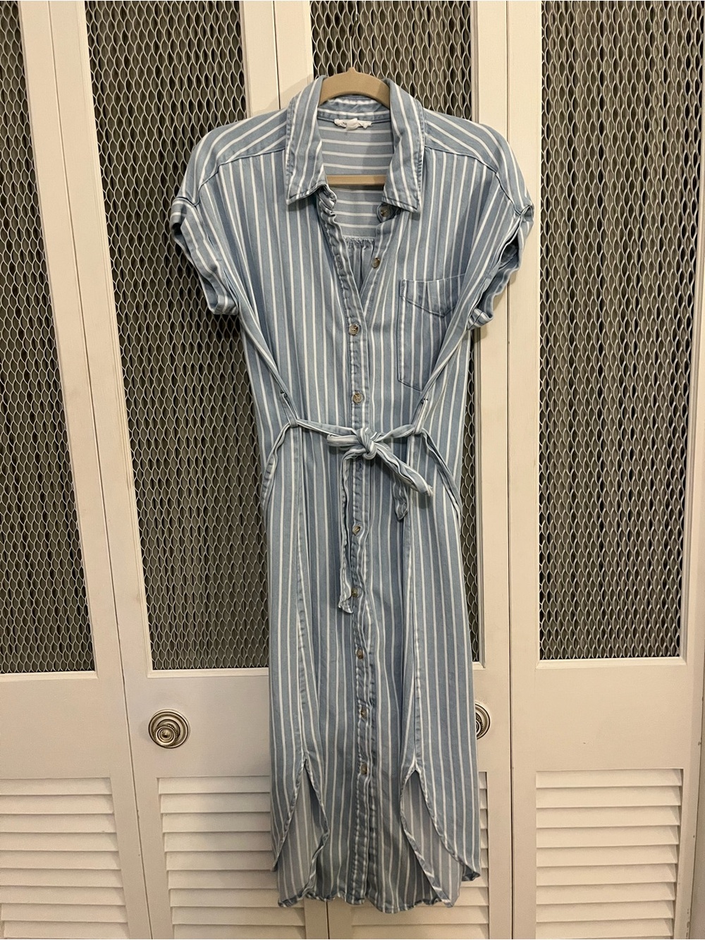 Blu Pepper Light Blue & White Striped Midi Shirt Dress